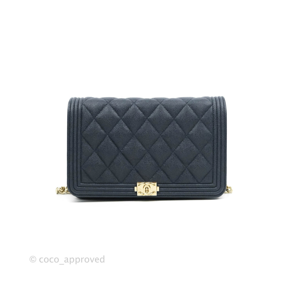 Chanel Quilted Boy Wallet on Chain WOC Navy Caviar Gold Hardware