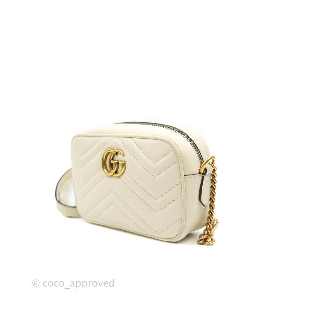 Gucci Mini Matelasse GG Marmont Camera Bag White Calfskin Gold Hardware