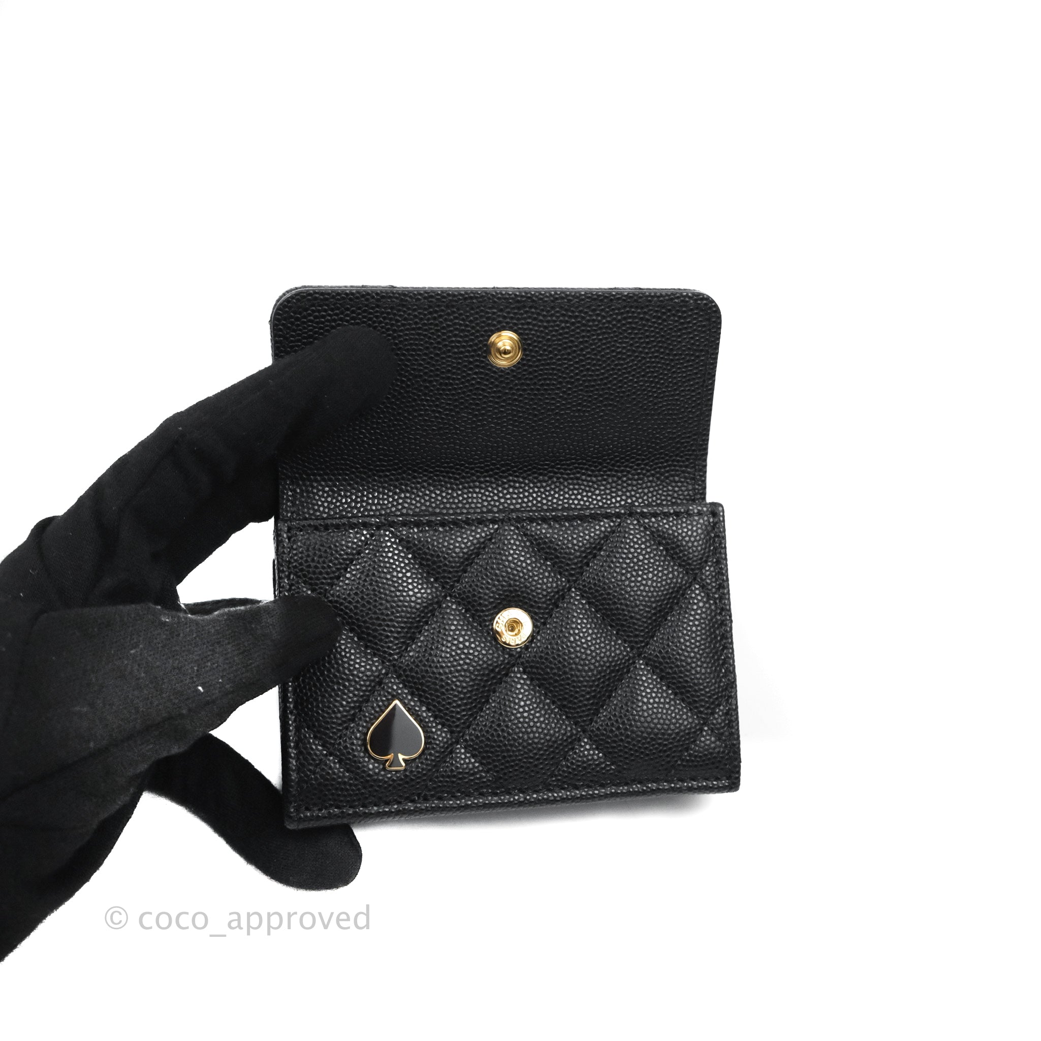 CHANEL, Bags, Bnib 22 Chanel Trifold Small Caviar Zip Wallet Black Gold
