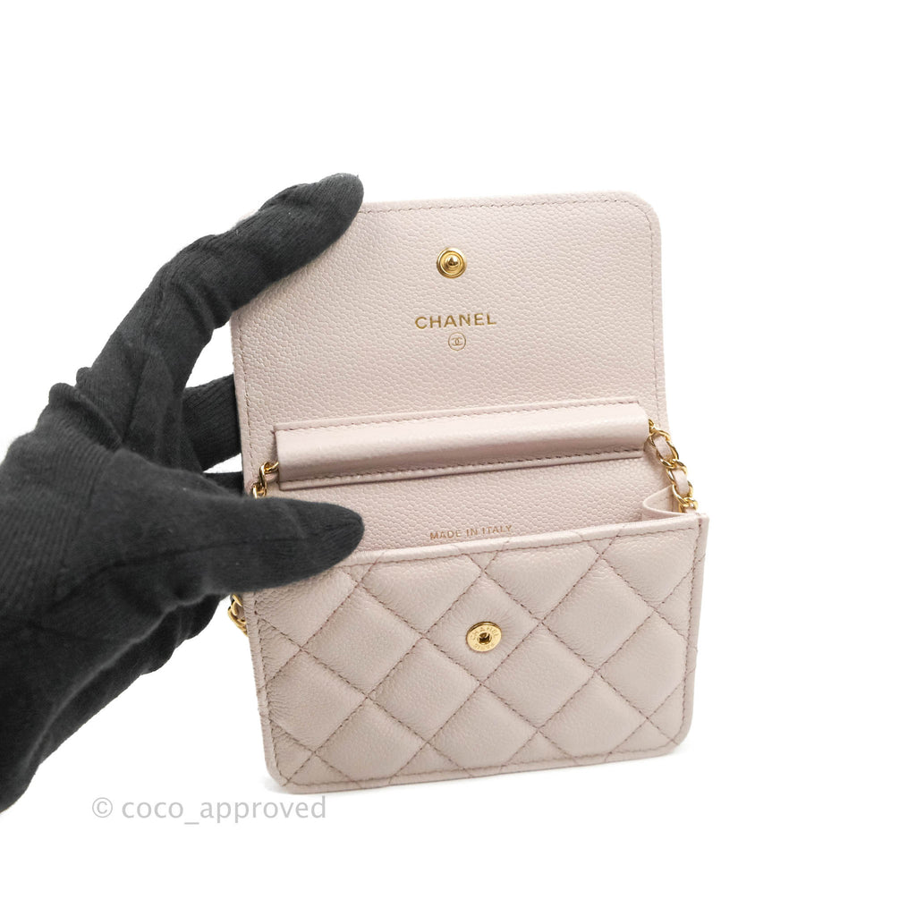 Chanel Miss Coco Clutch With Chain Quilted Lilac Pink Caviar Gold Hardware