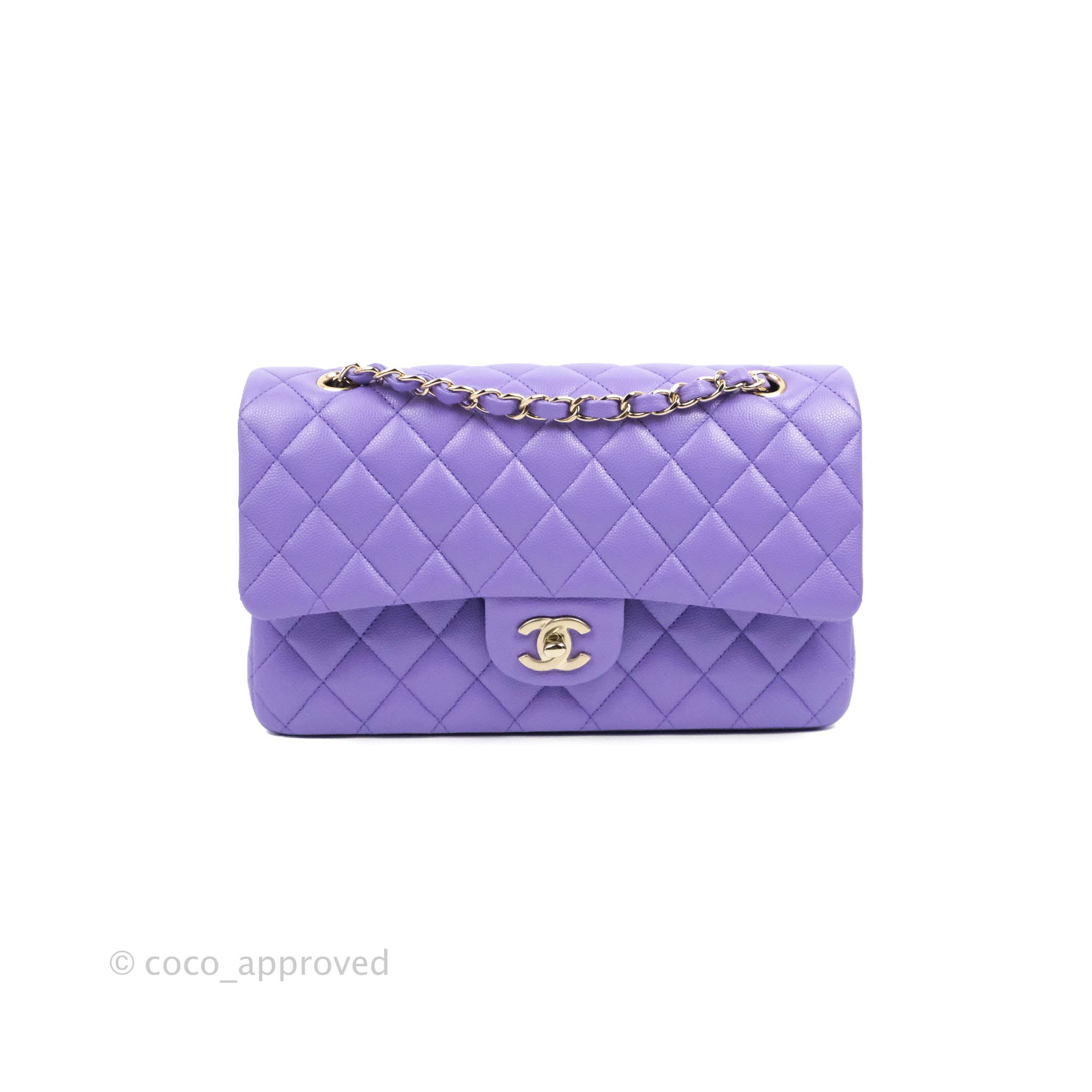 Chanel Classic M/L Medium Flap Quilted Purple Caviar Gold Hardware 20S –  Coco Approved Studio