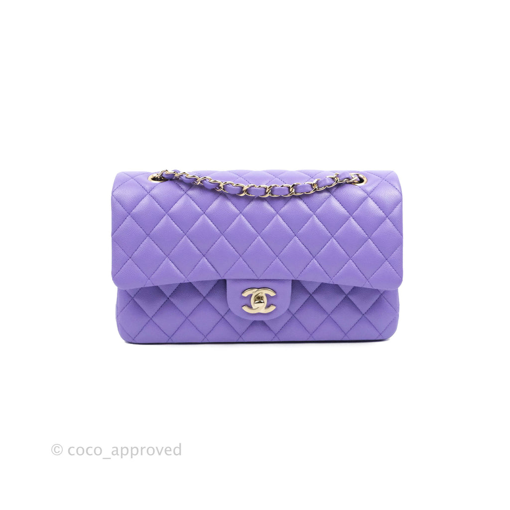 Chanel Classic M/L Medium Flap Quilted Purple Caviar Gold Hardware
