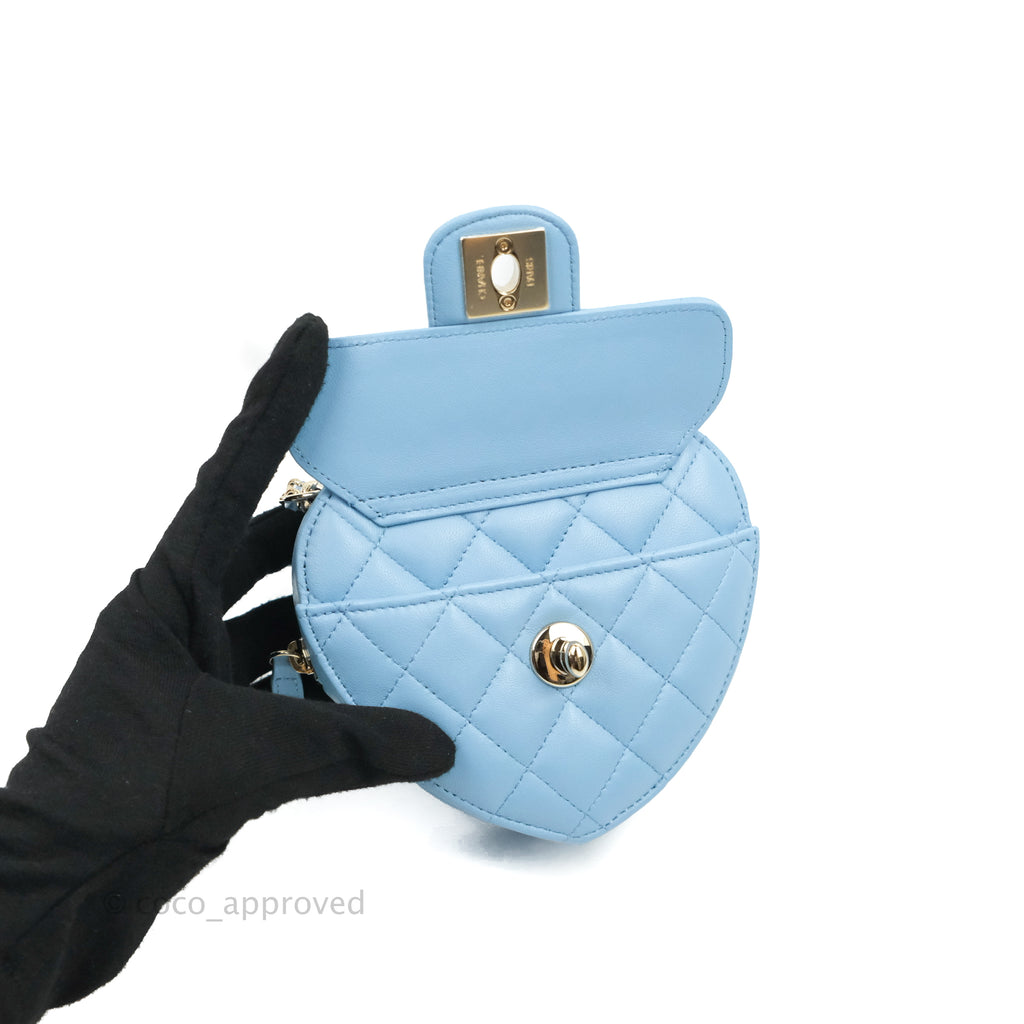 Chanel Small Heart Bag Blue Lambskin Gold Hardware 22S