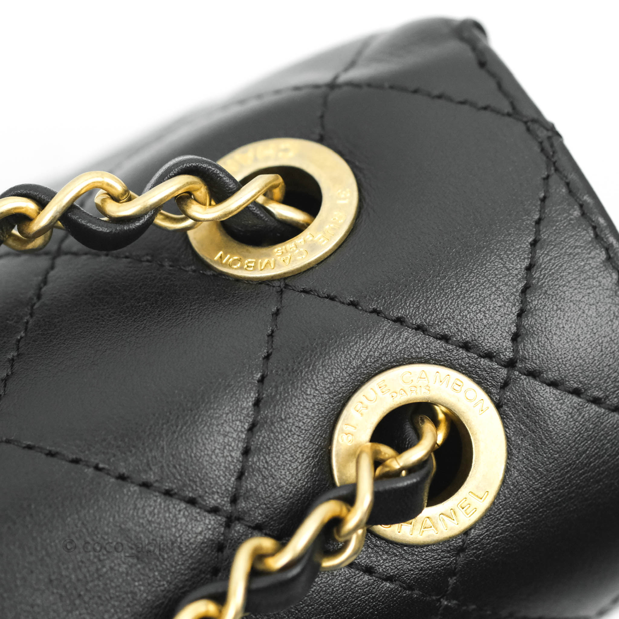Chanel Logo Enchained Flap Bag Quilted Calfskin Medium Black 10322581