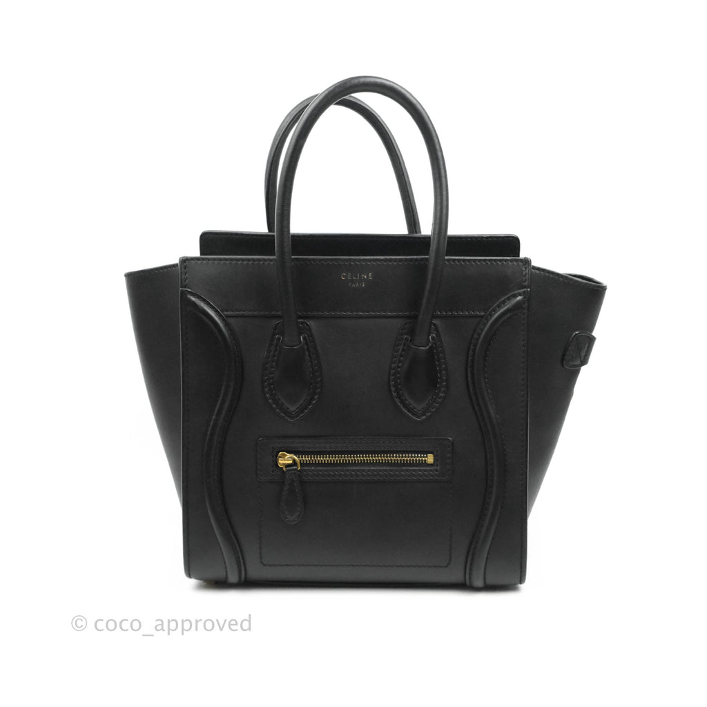 Celine Micro Luggage Handbag Black Smooth Calfskin Gold Hardware