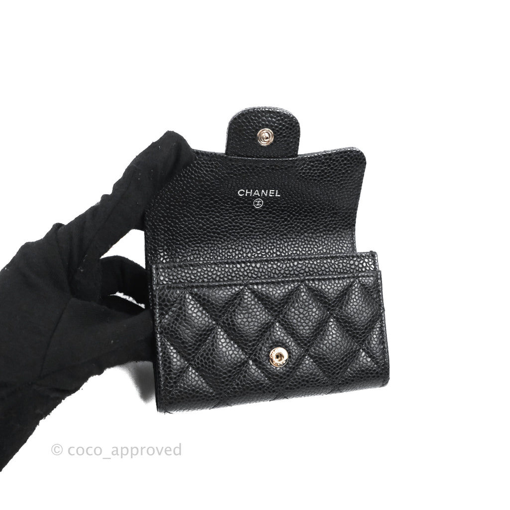 Chanel Quilted Flap Card Holder Black Caviar Silver Hardware