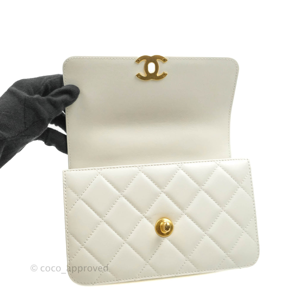 Chanel Quilted Mini Perfect Fit Adjustable White Calfskin Aged Gold Hardware