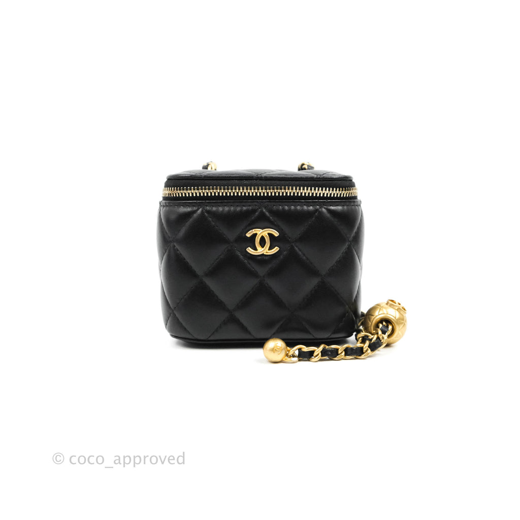 Chanel Classic Mini Pearl Crush Vanity With Chain Black Lambskin Aged Gold Hardware