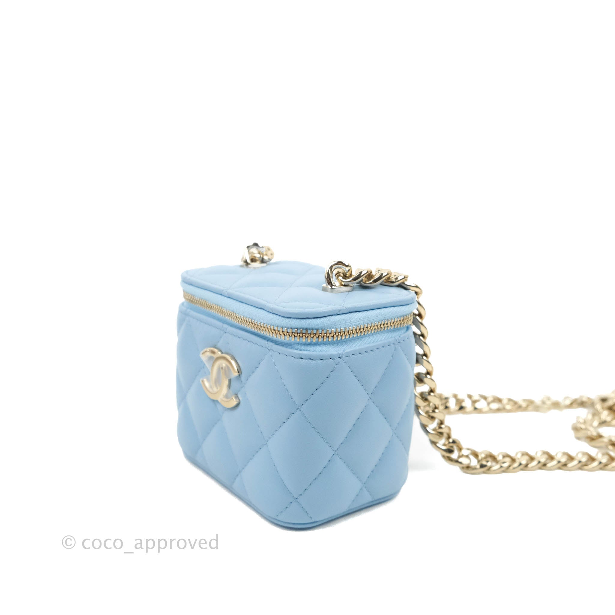 Chanel Mini Vanity Coco Chain Blue Lambskin Gold Hardware – Coco Approved  Studio