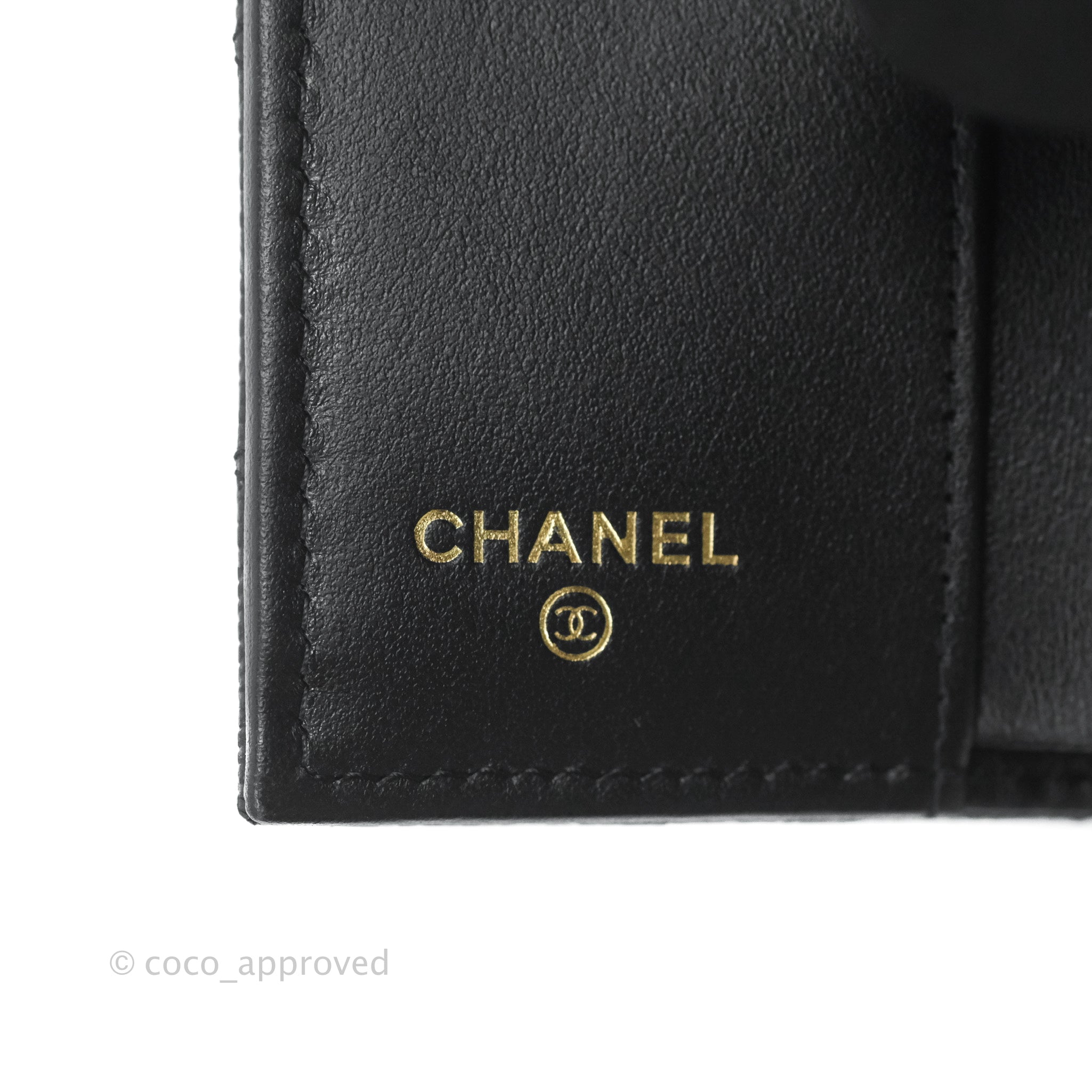 Chanel Small Flap Trifold Wallet Black Caviar Gold Hardware 23C