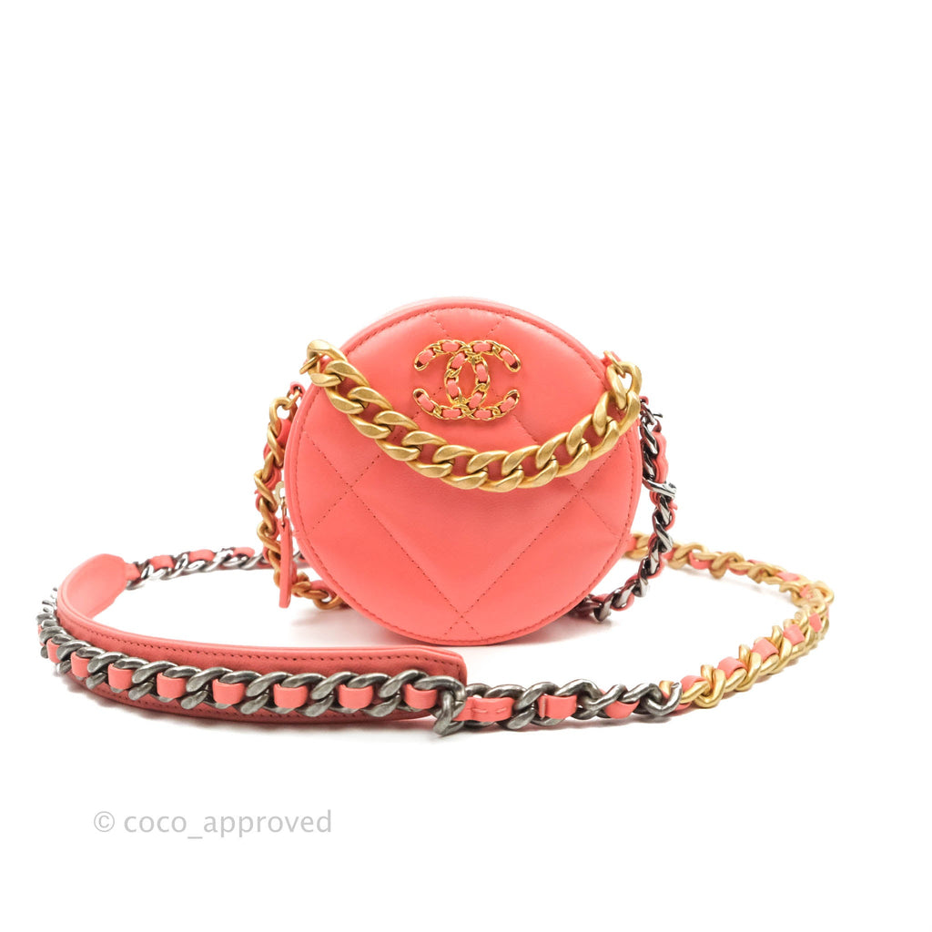 Chanel 19 Round Clutch With Chain Pink Mixed Hardware