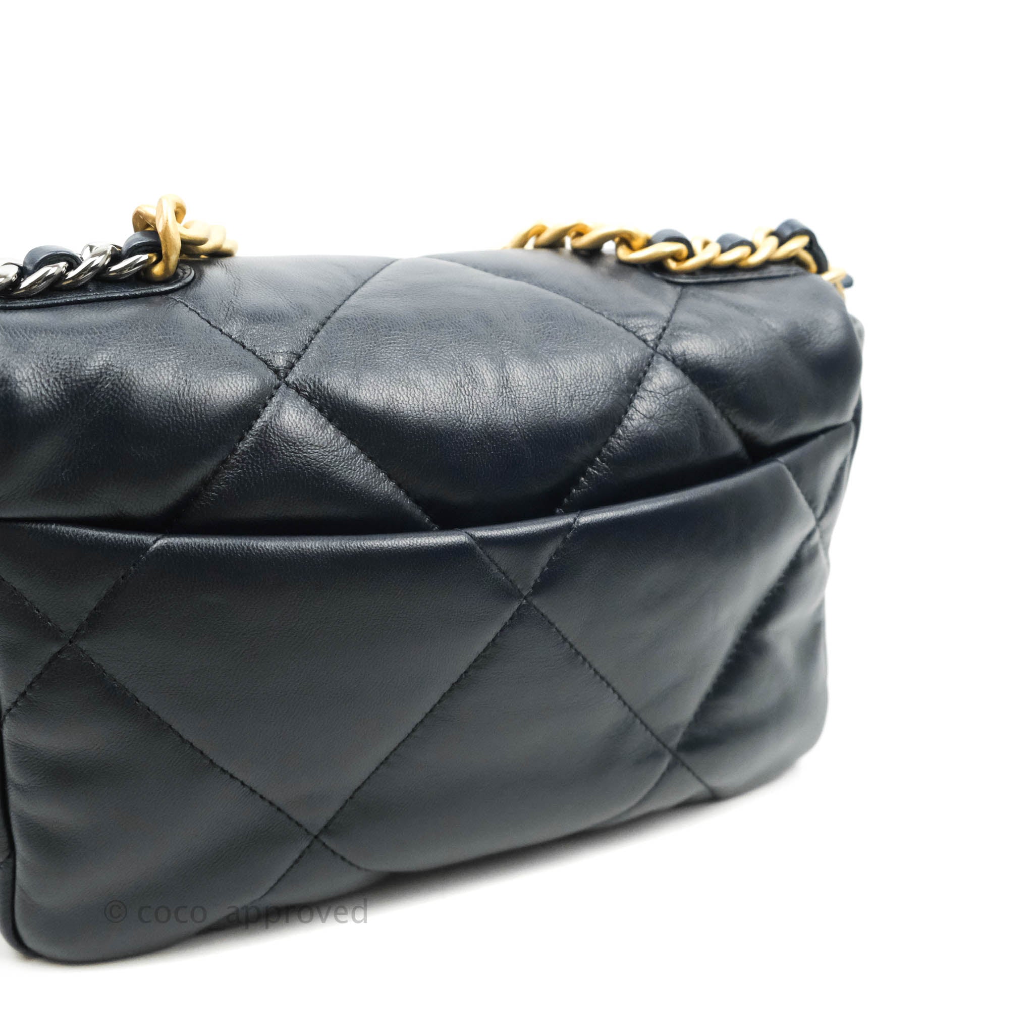 Chanel 19 Small, White Leather with Black/Dark Blue Hardware, New in Box  WA001