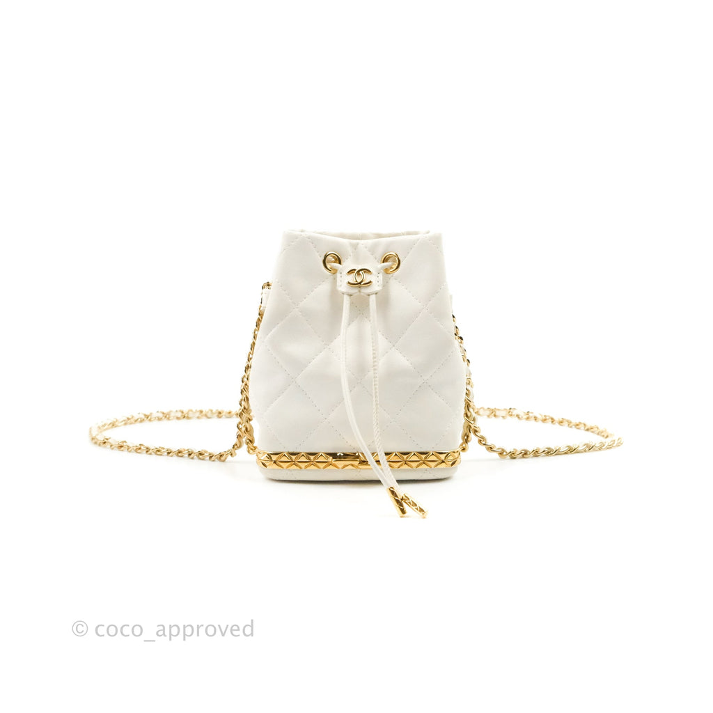 Chanel Metallic Silver Quilted Leather Mini Drawstring CC Bucket Bag