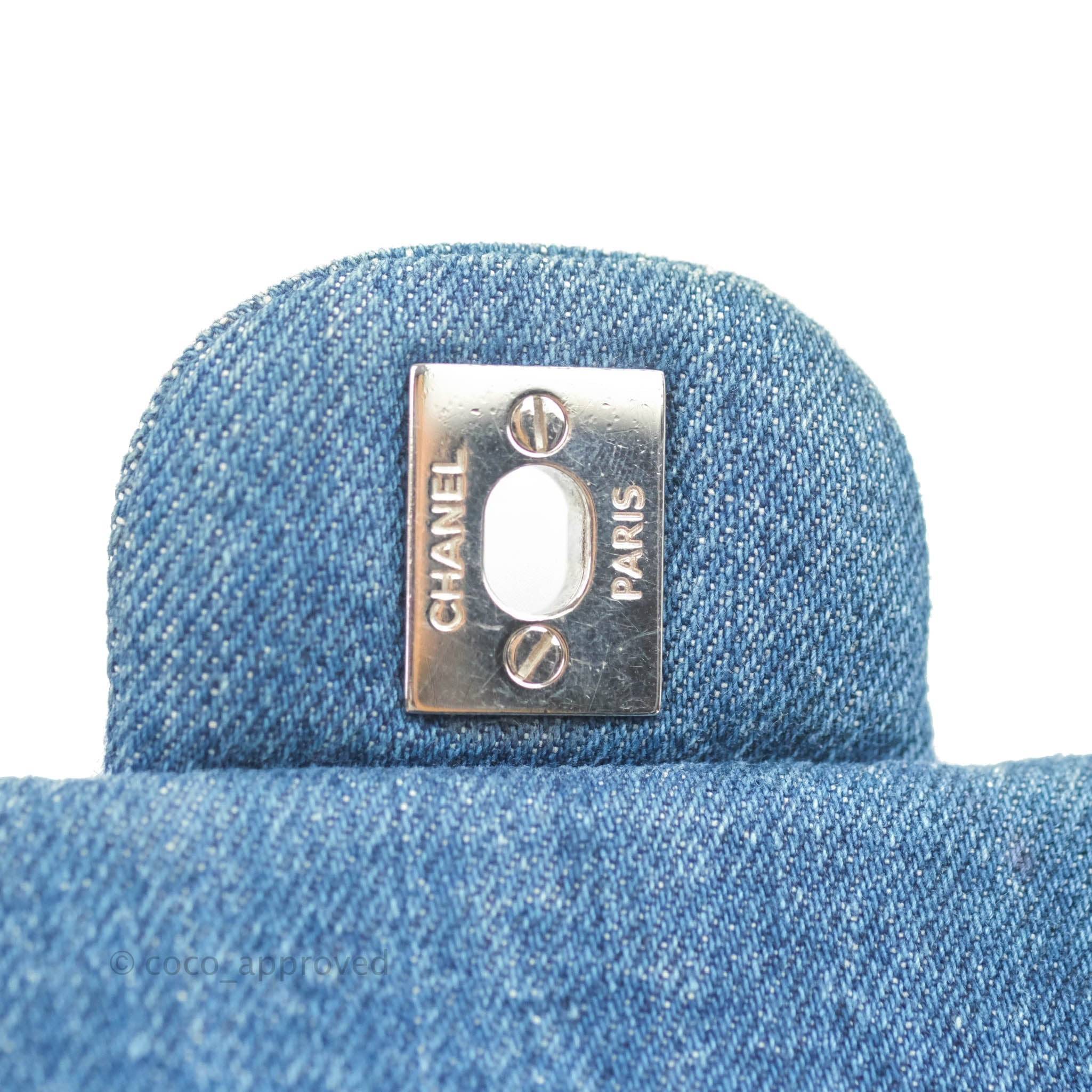Chanel Dark Blue Quilted Denim Clutch With Chain Gold Hardware