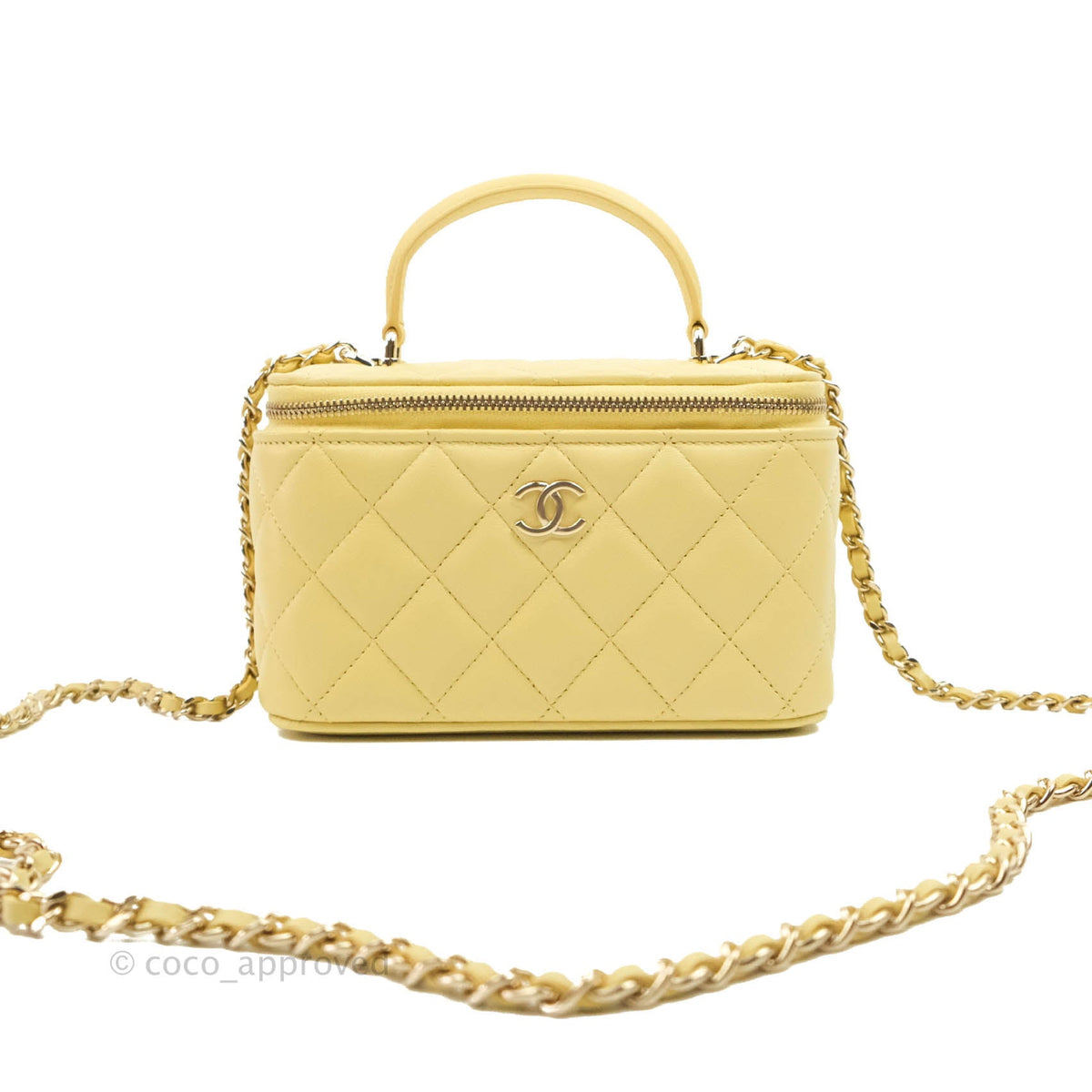 Chanel Vanity Rectangular Top Handle Yellow Lambskin Gold Hardware – Coco  Approved Studio