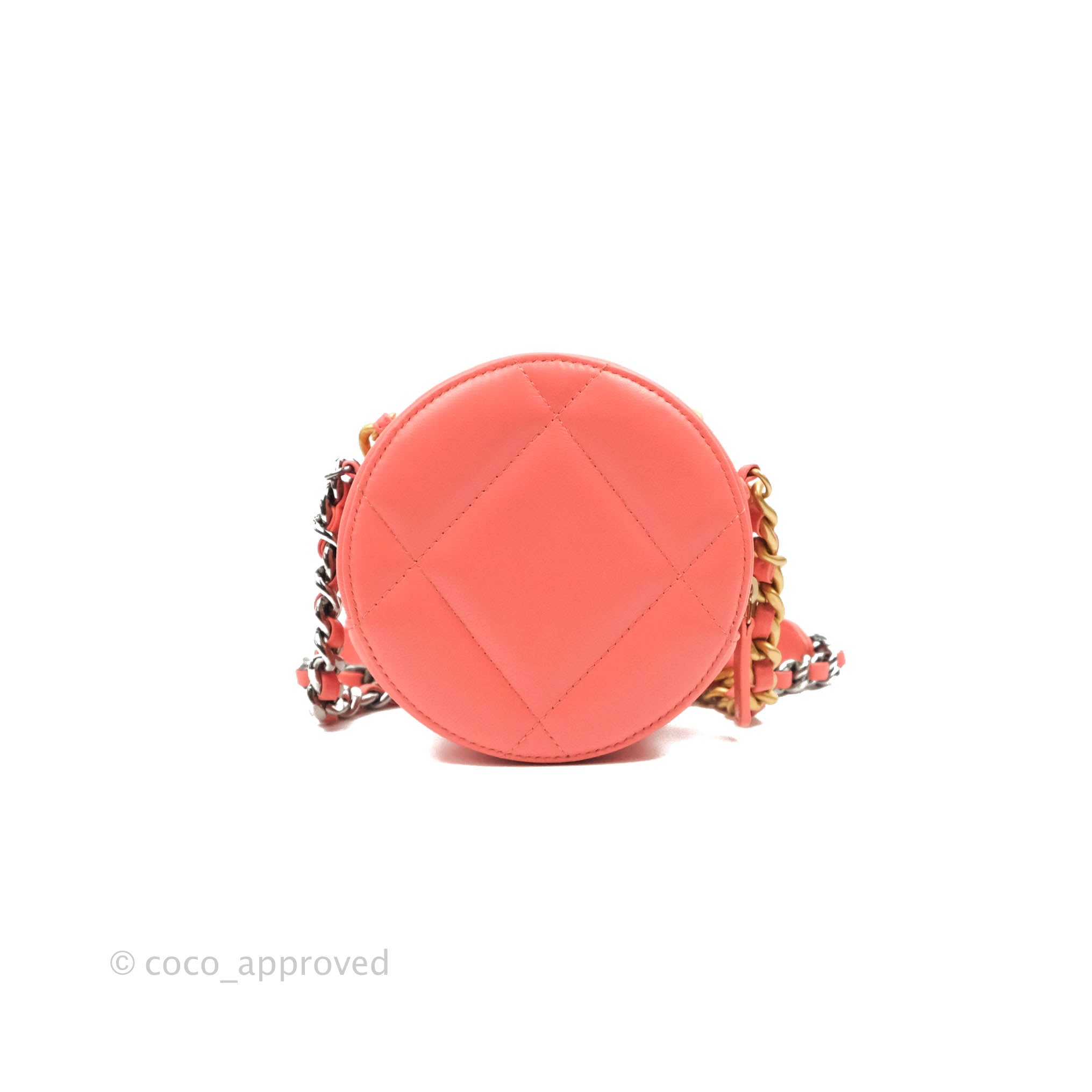 Chanel 19 Round Clutch With Chain Coral Pink Mixed Hardware – Coco
