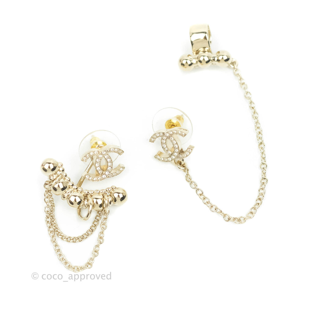 Chanel Crystal CC Earrings Ear Clip Gold Tone 22C