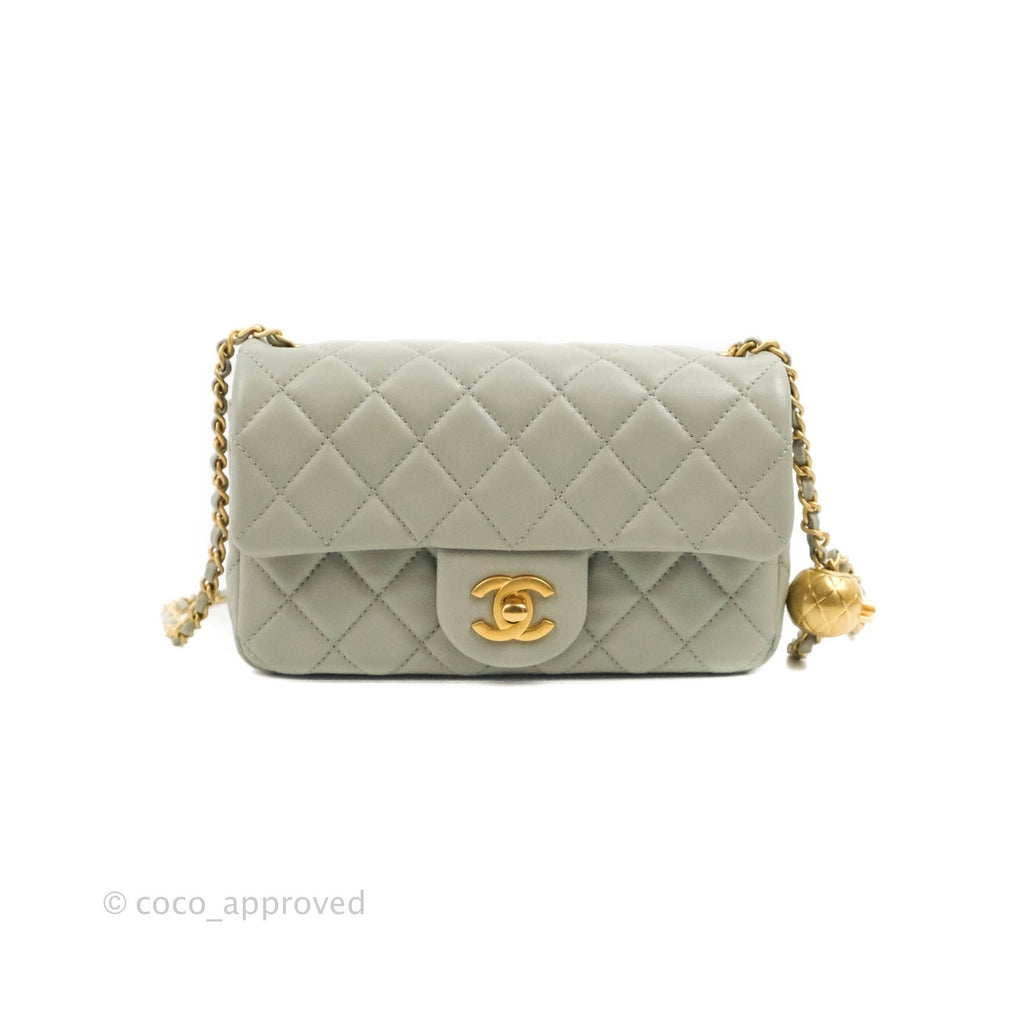 Chanel Mini Rectangular Pearl Crush Quilted Grey Lambskin Aged Gold Hardware 22C