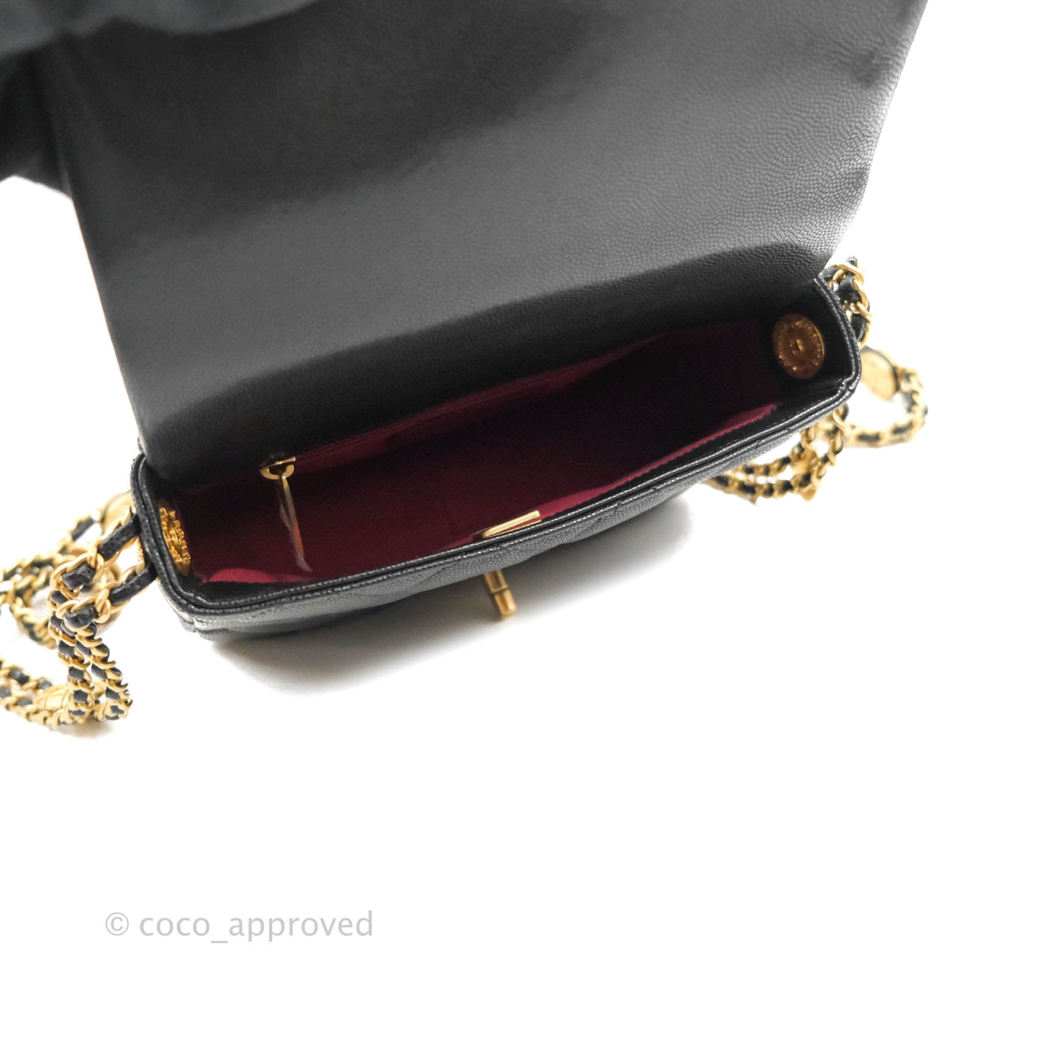 Chanel Small Flap with Coin Charm Black Caviar Aged Gold Hardware