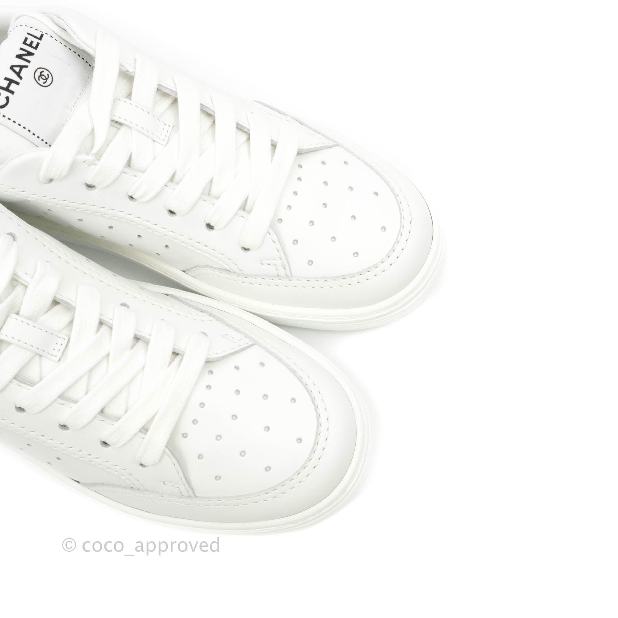 New Collection , CHANEL , Logo white calfskin sneakers