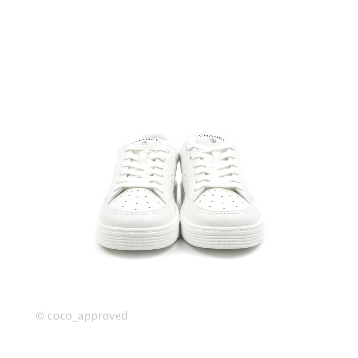 Chanel Calfskin Logo Sneakers White Size 37.5