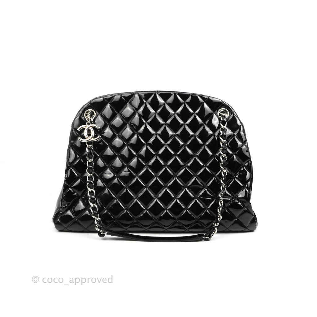 Chanel Quilted Large Just Mademoiselle Black Patent Silver Hardware