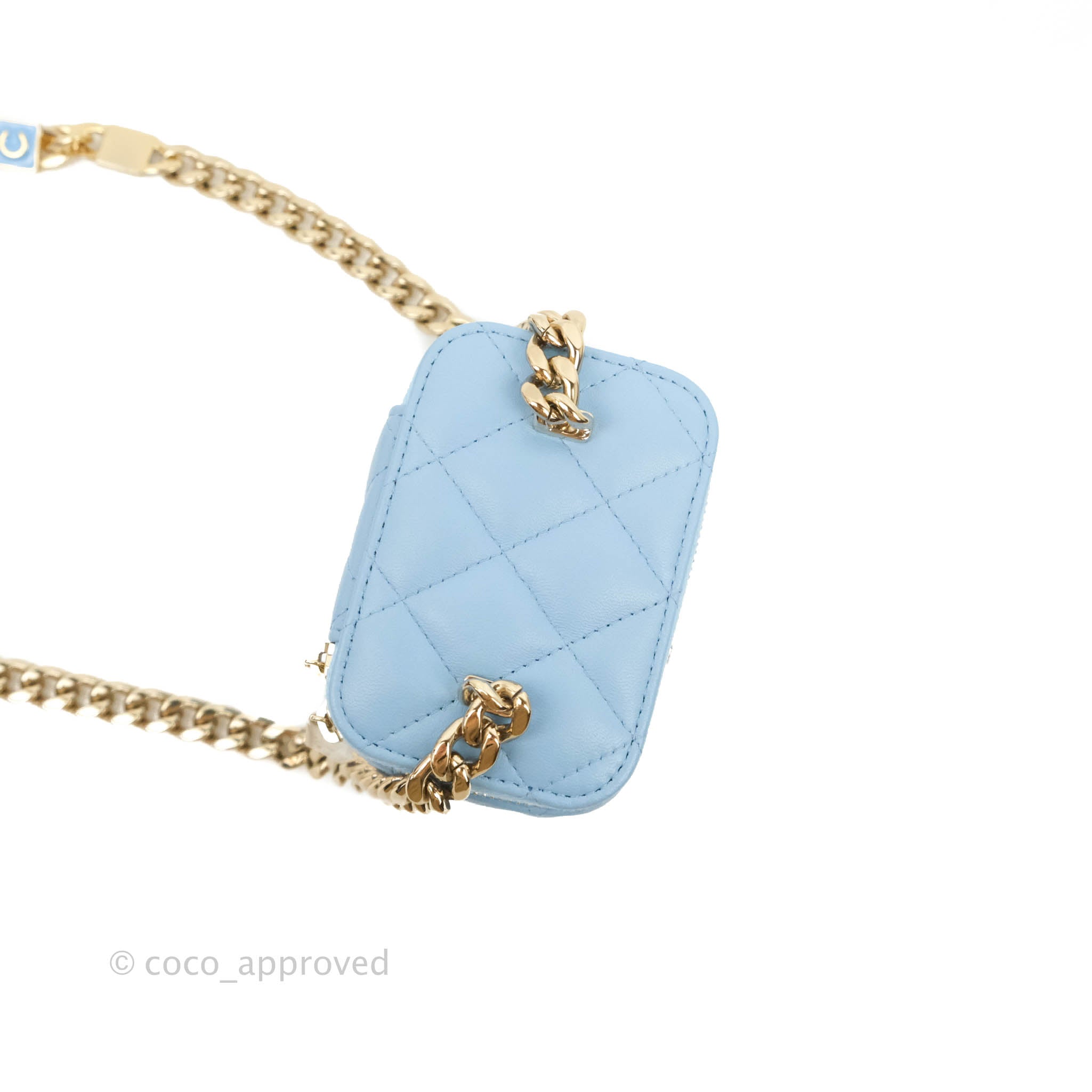Chanel Mini Vanity Coco Chain Blue Lambskin Gold Hardware – Coco Approved  Studio