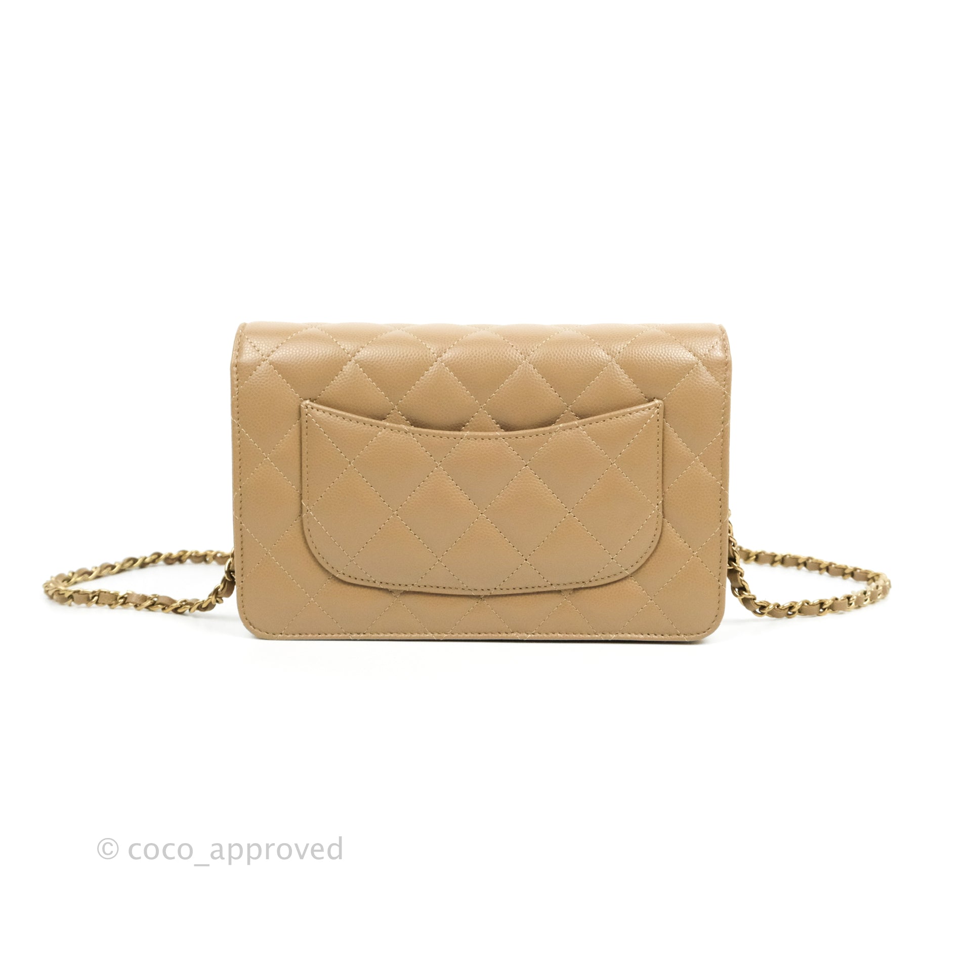Chanel Beige Shiny Quilted Calfskin Perfect Fit Wallet On Chain