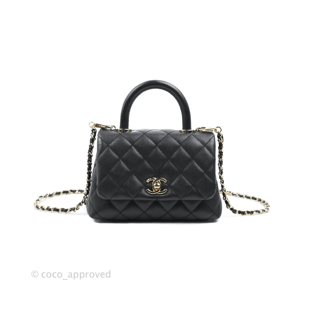 Chanel Mini Coco Handle Quilted Black Caviar Gold Hardware