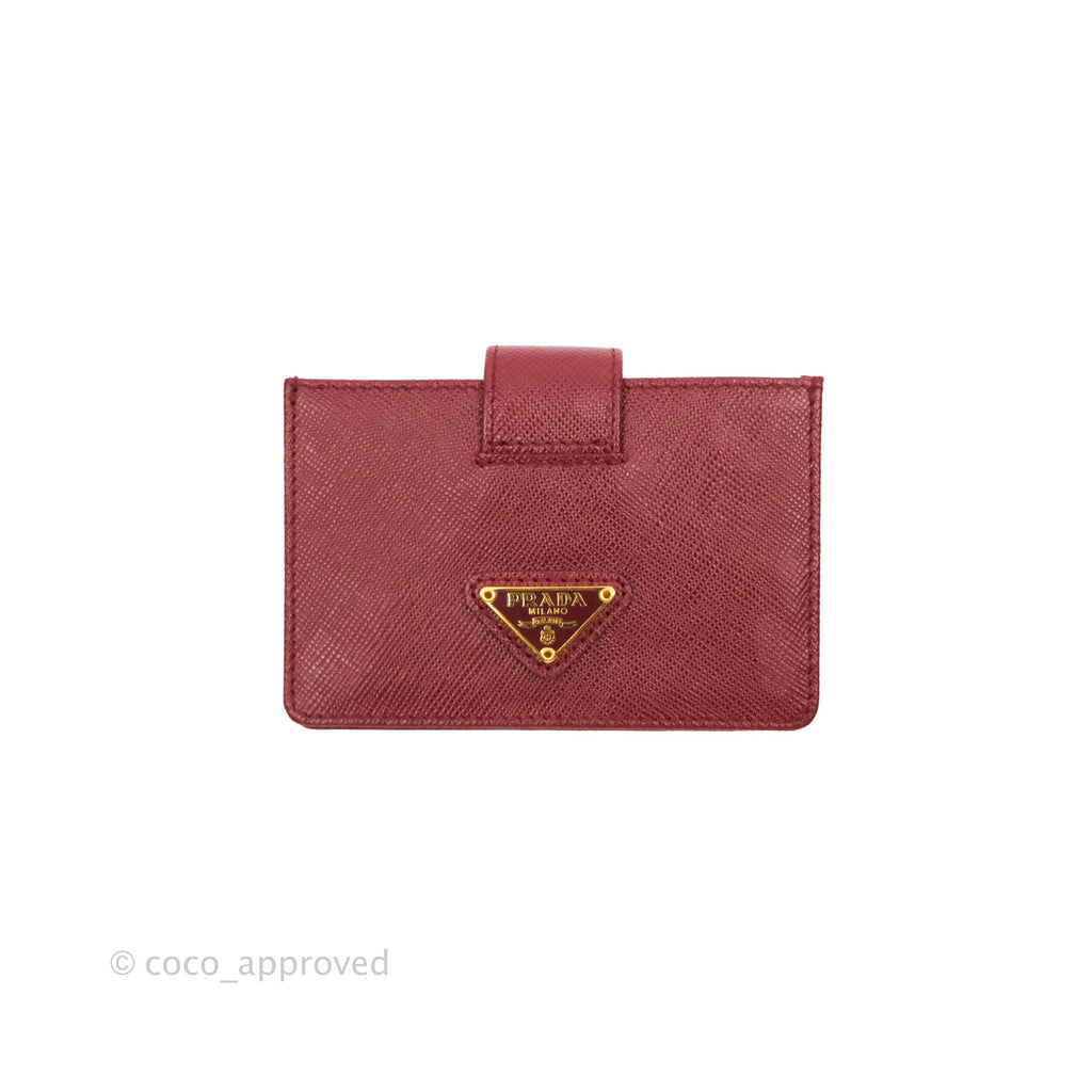 Prada Saffiano and Leather Card Holder Red Gold Hardware
