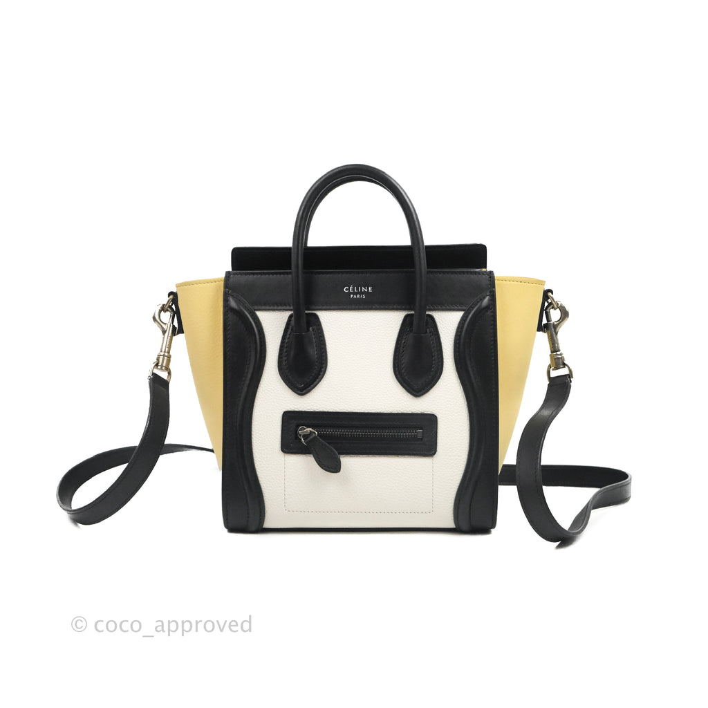 Celine Nano Luggage Bag Tricolour Light Beige/White/Black Grained Calfskin