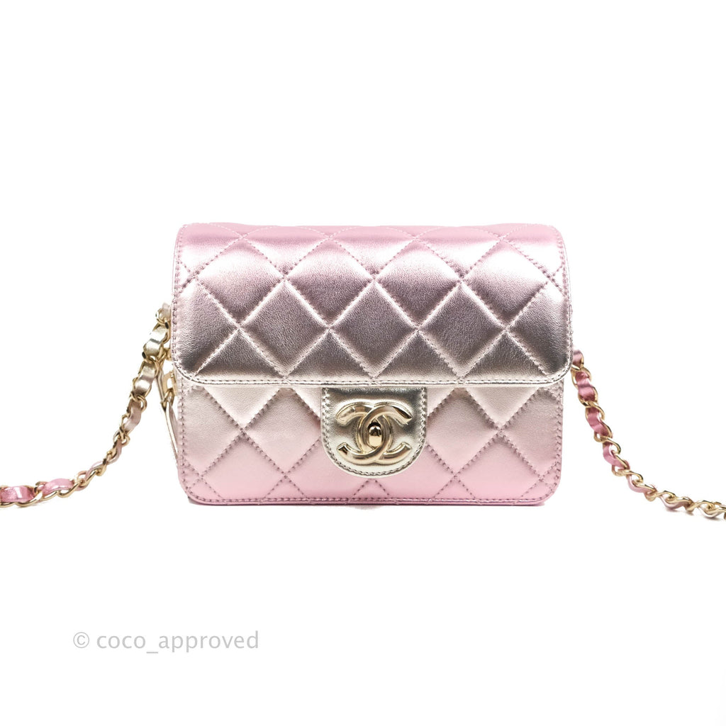 Chanel Quilted Small Like The Wallet Flap Metallic Pink Silver Light Gold Hardware 22C