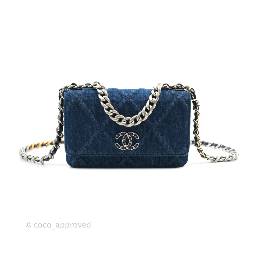 Chanel 19 Wallet on Chain WOC Blue Denim Mixed Hardware