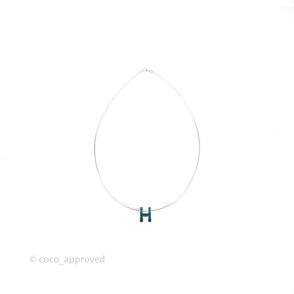 Hermès Pop H Ash Dark Green Pendant Necklace Silver Hardware