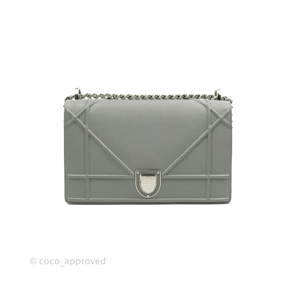 Christian Dior Medium Diorama Calfskin Flap Bag Grey Silver Hardware
