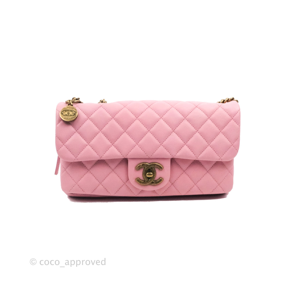 Chanel CC Crown Flap Pink Calfskin Antique Gold Hardware – Coco