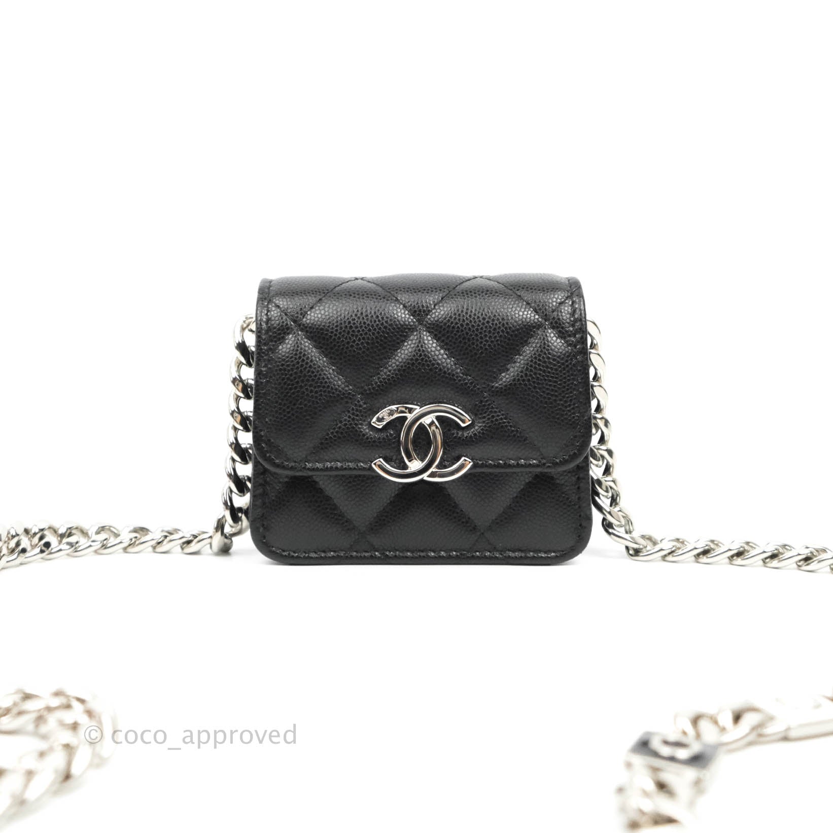 Chanel Mini Clutch With Chain Black Caviar Enamel Silver Hardware 22S –  Coco Approved Studio