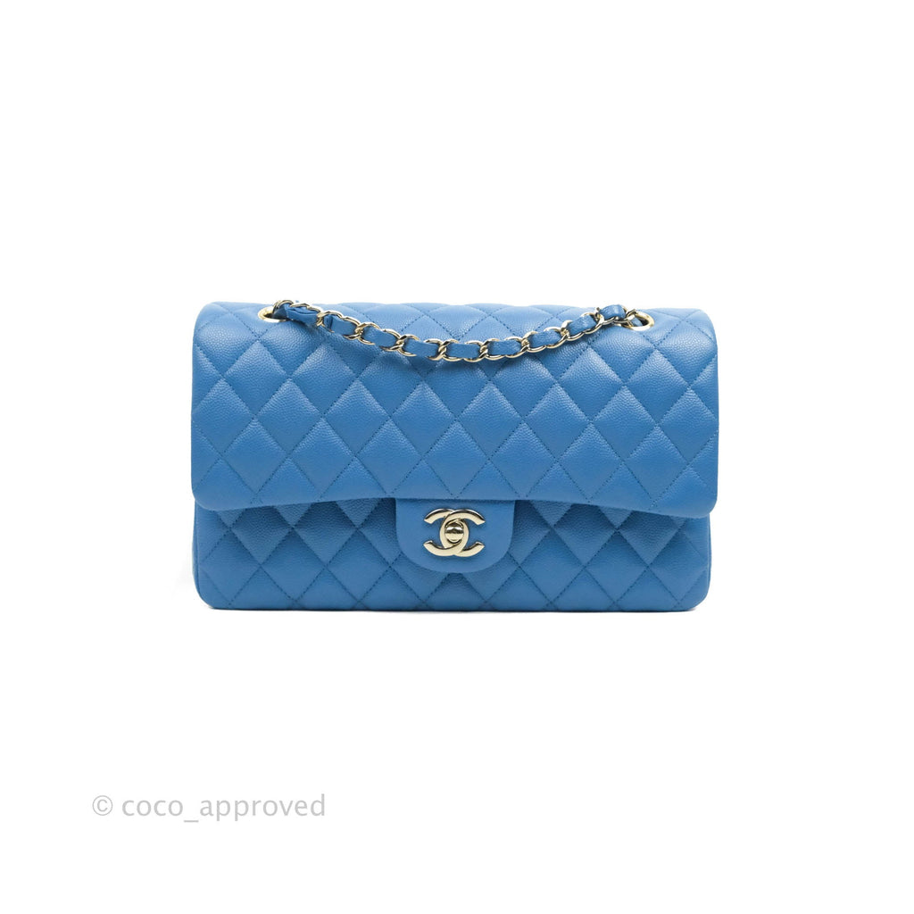 Chanel Classic M/L Medium Flap Quilted Blue Caviar Gold Hardware