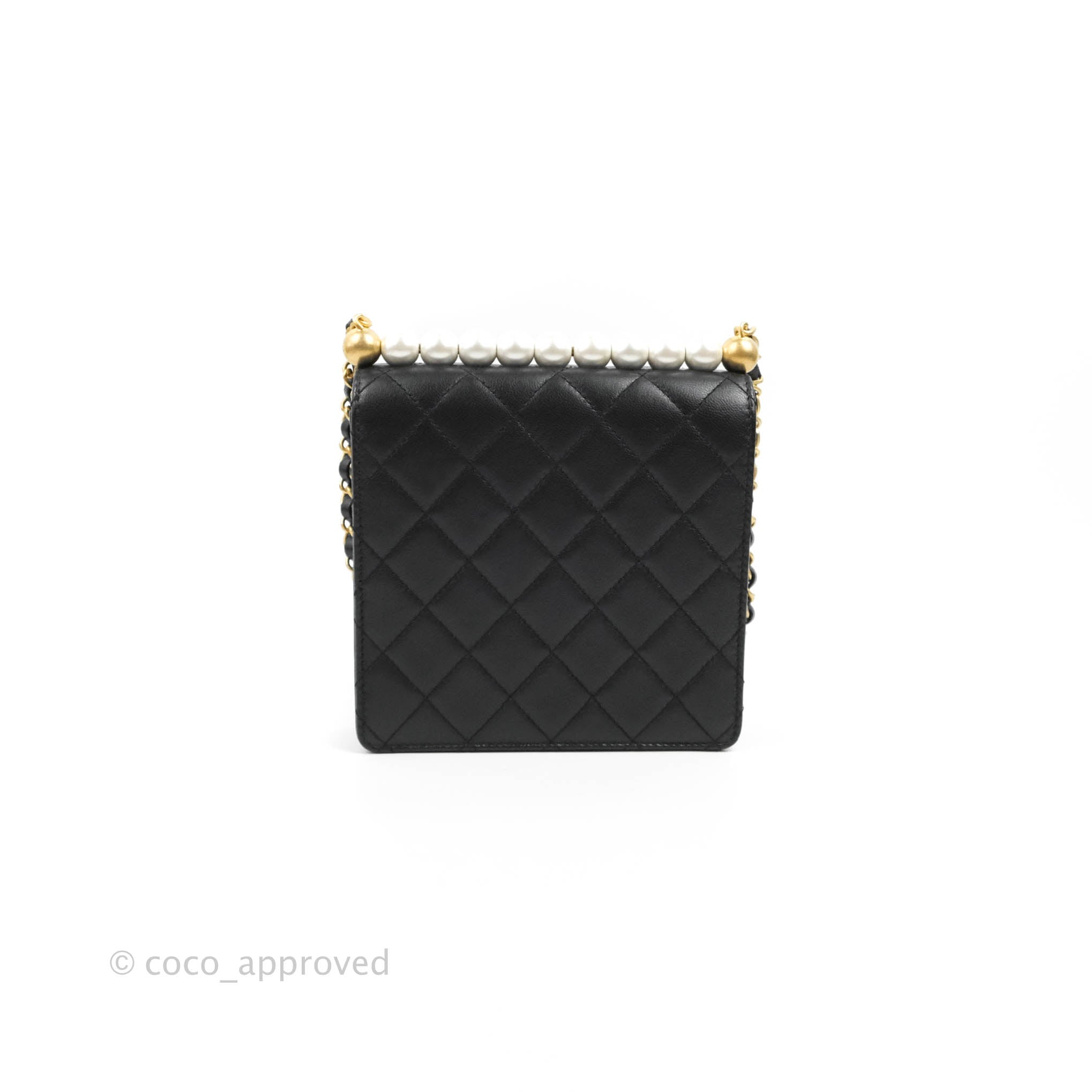 Chanel Quilted Chic Pearls Flap Black Goatskin Aged Gold Hardware
