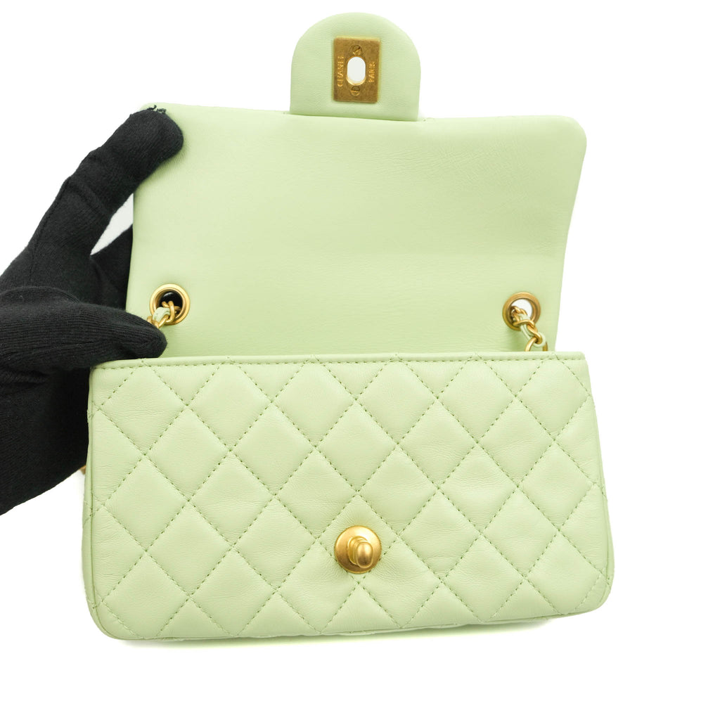 Chanel Mini Rectangular Pearl Crush Avocado Green Lambskin Aged Gold Hardware 22C