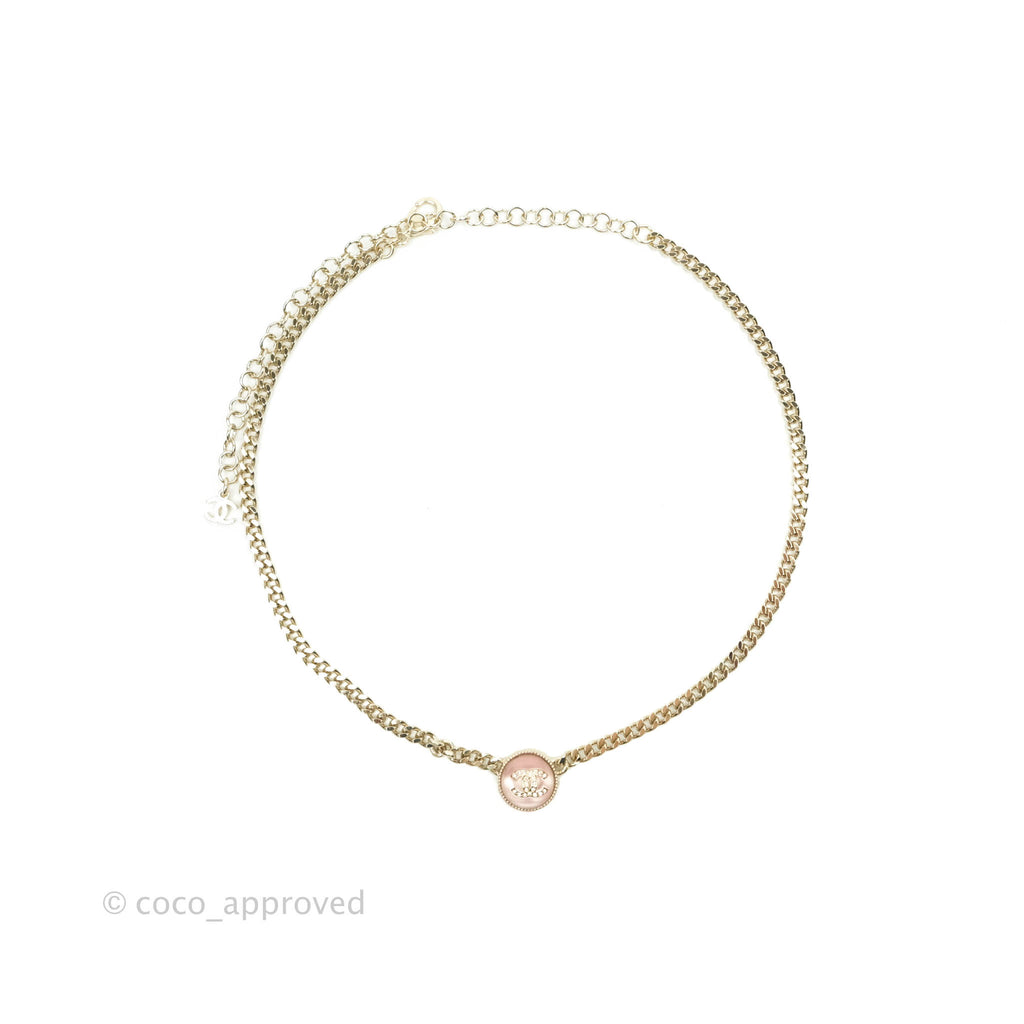 Chanel CC Crystal Pink Resin Choker Light Gold Hardware 22C