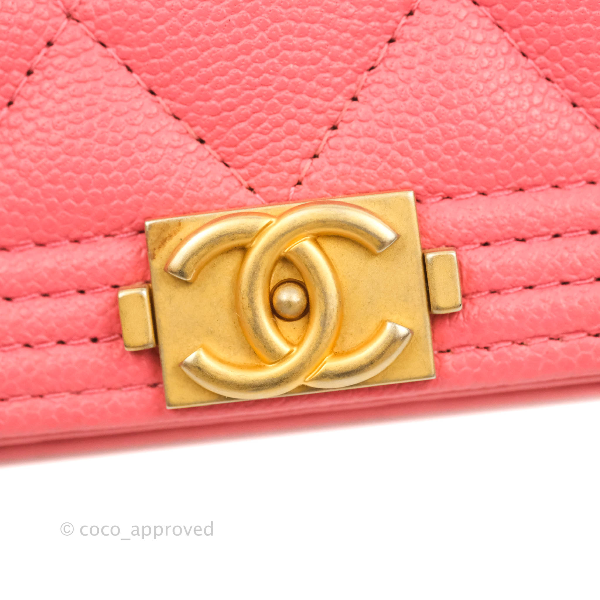 Chanel Quilted Boy Wallet on Chain WOC Pink Caviar Aged Gold