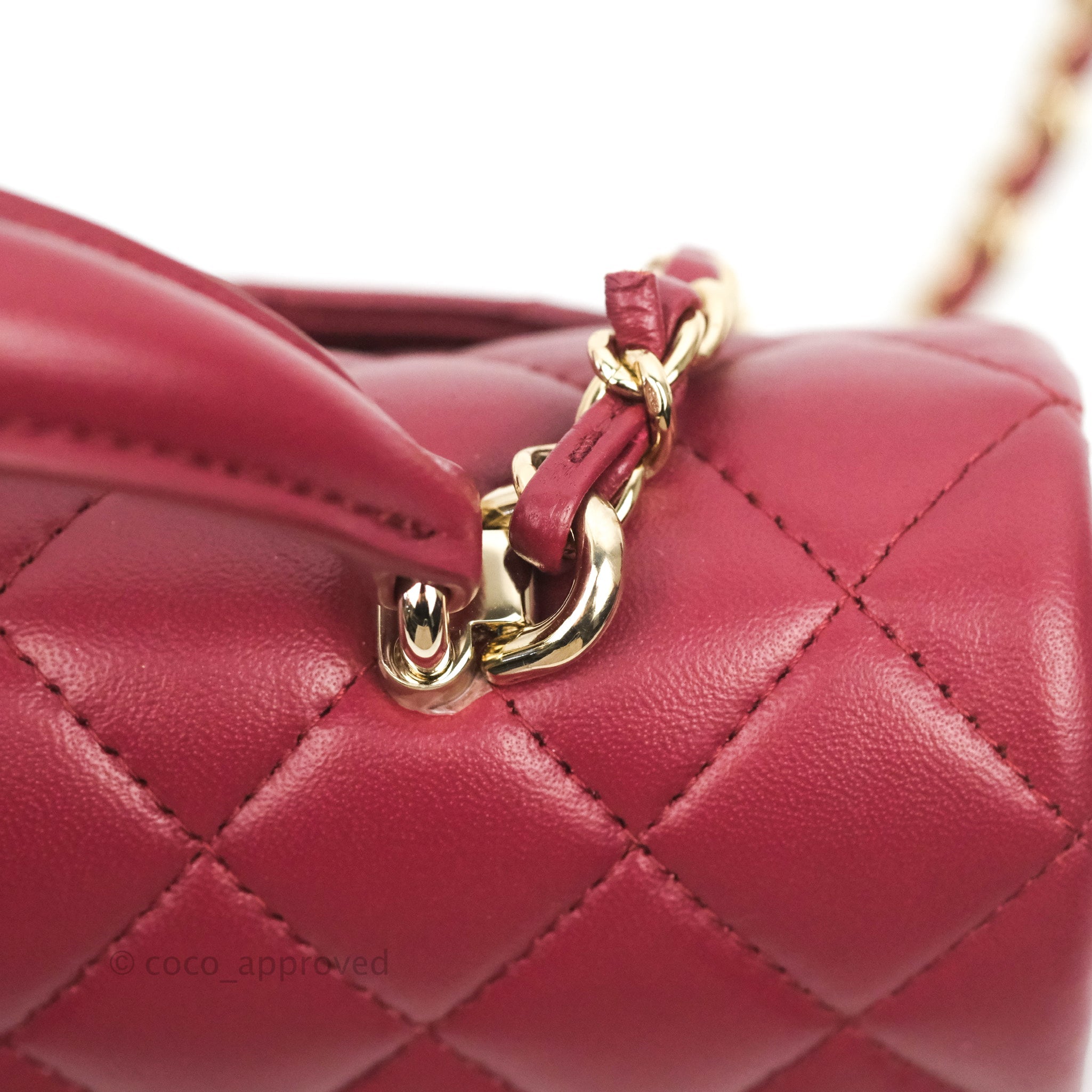 Chanel Top Handle Mini Rectangular Flap Bag Burgundy Lambskin Gold Hardware