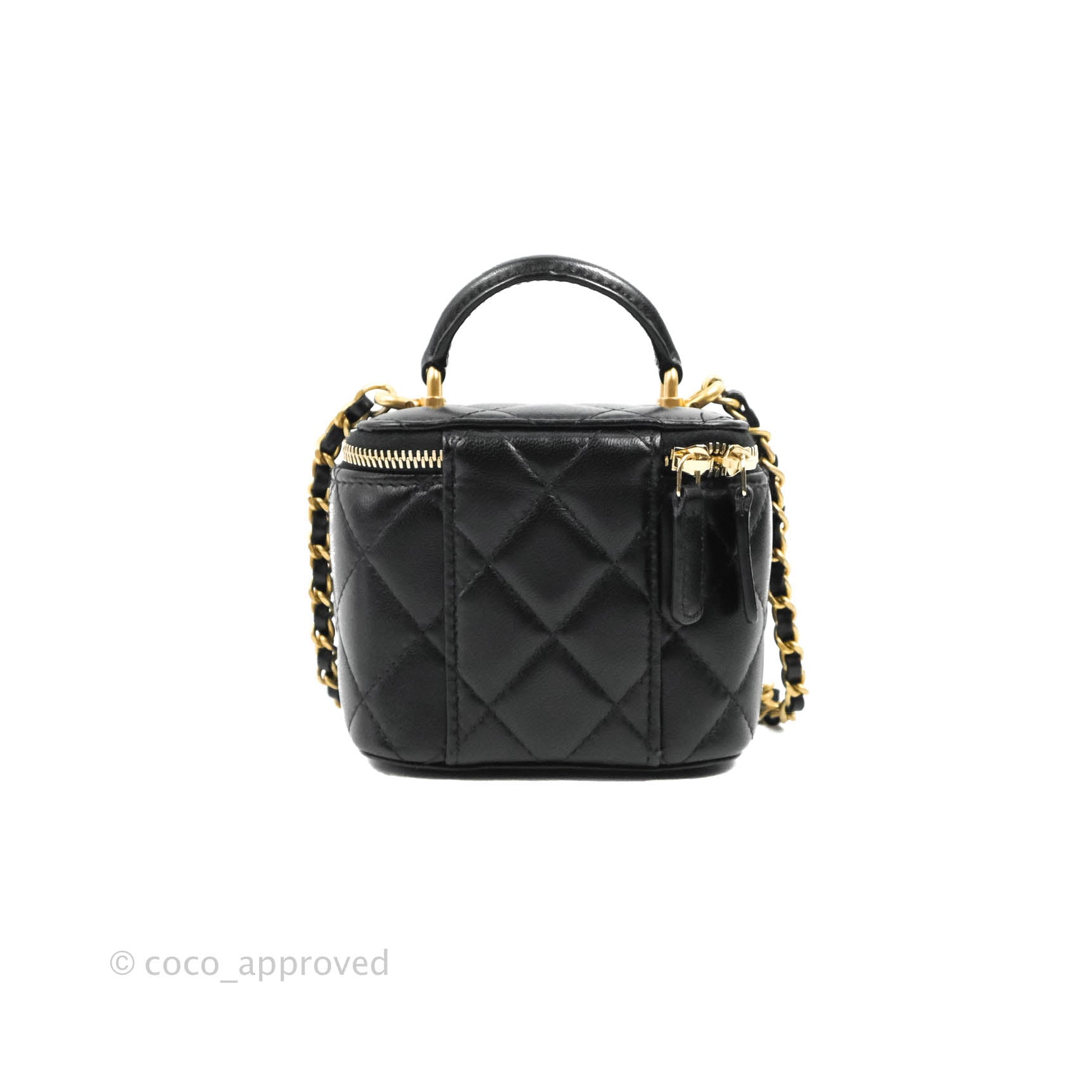 CHANEL Lambskin Quilted Small Pearl Crush Vanity Case With Chain Black  1203771