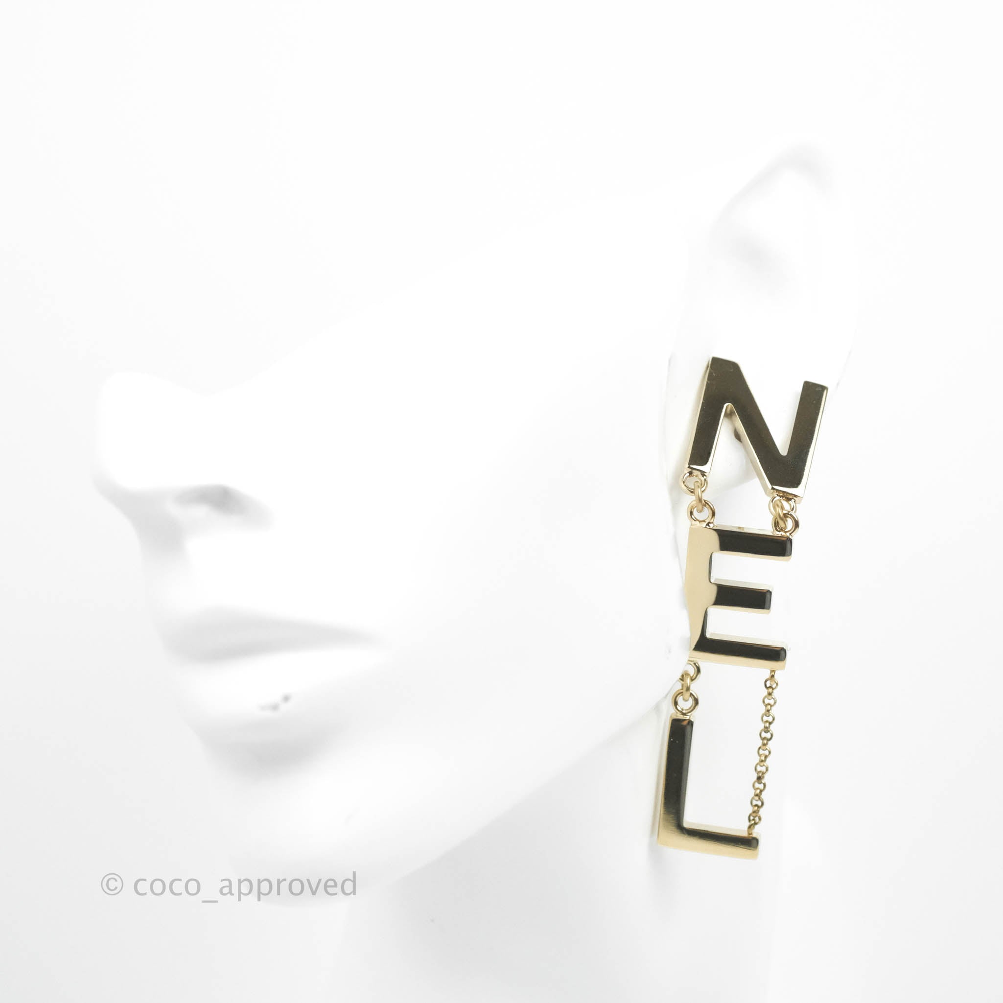 Chanel Letter Cha-Nel Logo Drop Earrings Gold Tone 19S – Coco