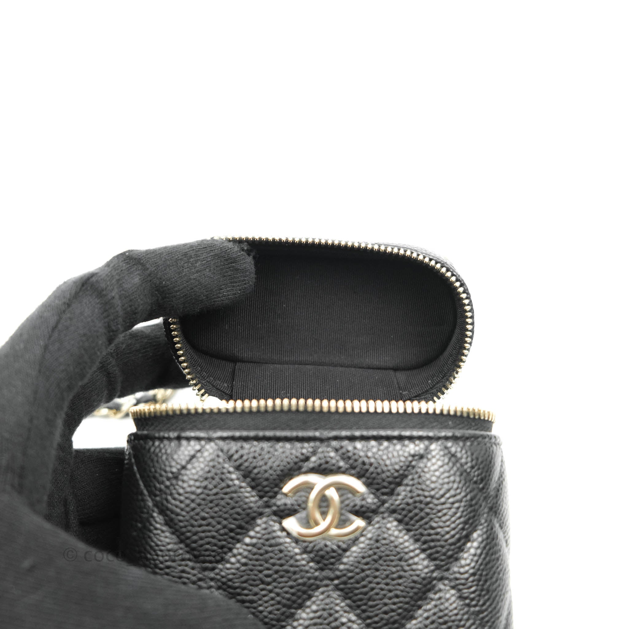 Chanel CC Chain Handle Zip Around Vanity Case with Chain Quilted Lambskin  Mini Black 208648161