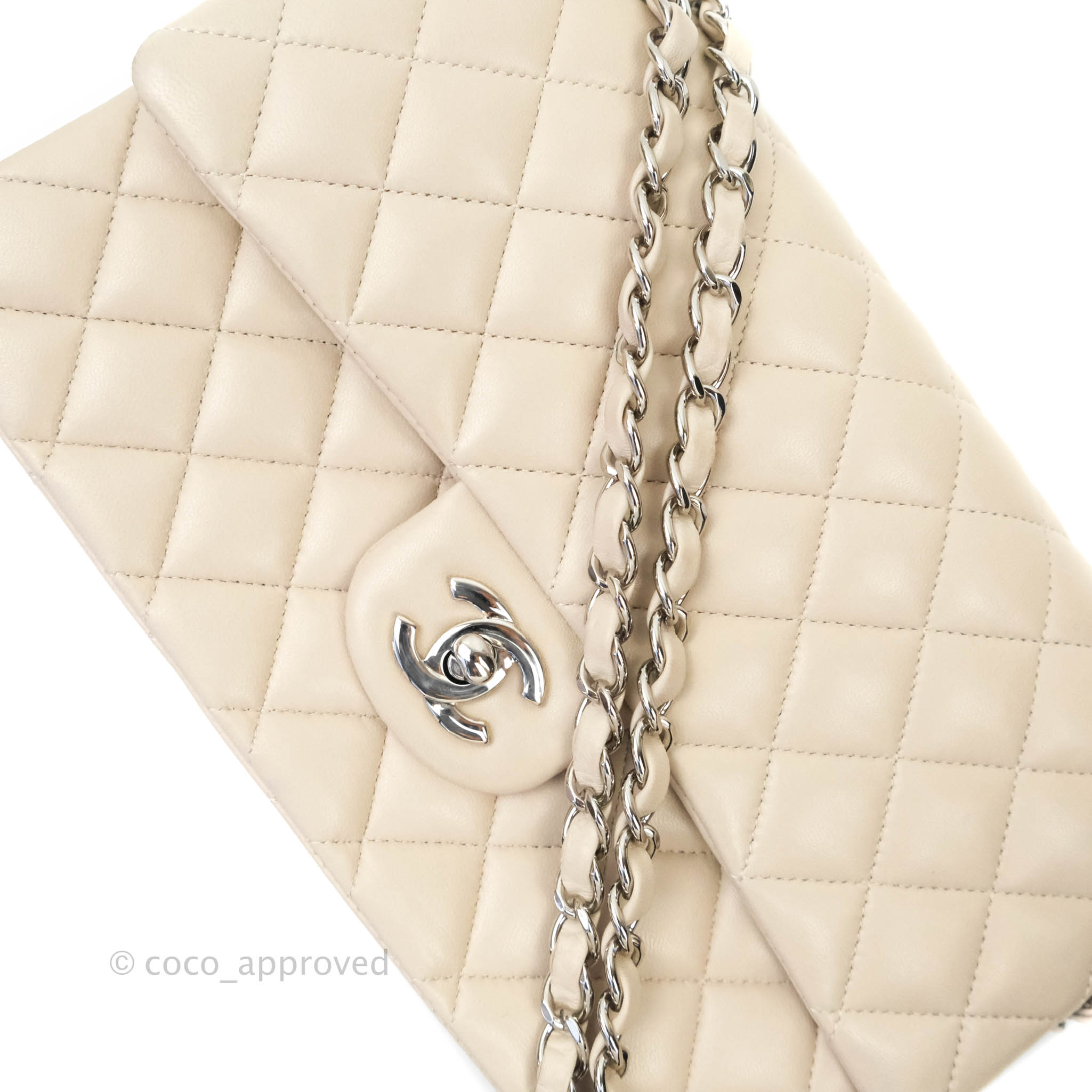 Chanel Cream Medium Double Flap Bag in Lambskin With Silver Hardware RRP - £8,530