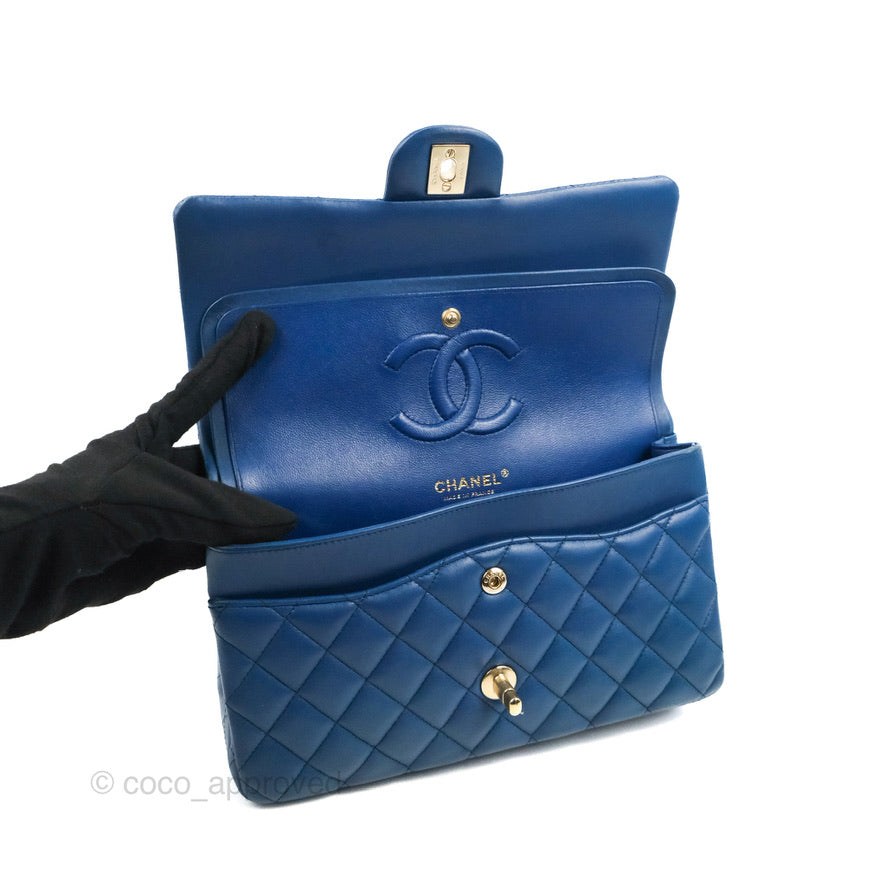 Chanel Classic M/L Medium Flap Quilted Dark Blue Lambskin Gold Hardware