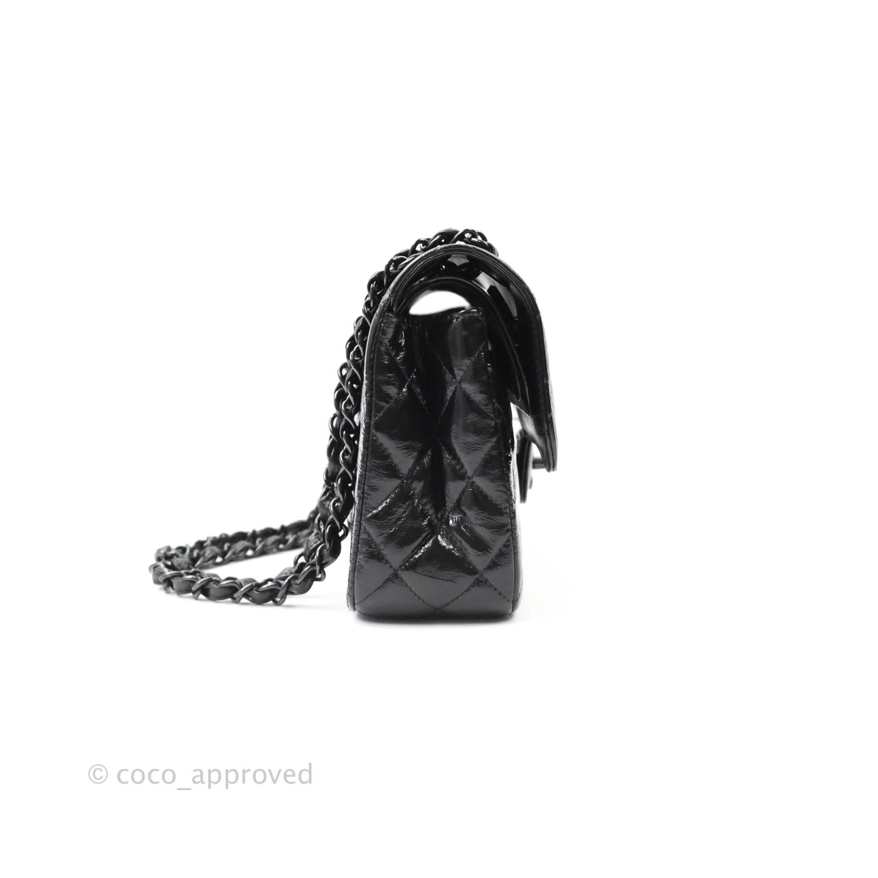 Chanel Classic Mini Square 17S So Black Quilted Crumpled Calfskin with shiny  black hardware
