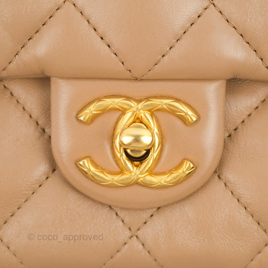 Chanel Flap Bag with Adjustable Strap Beige Lambskin Aged Gold Hardware 22K